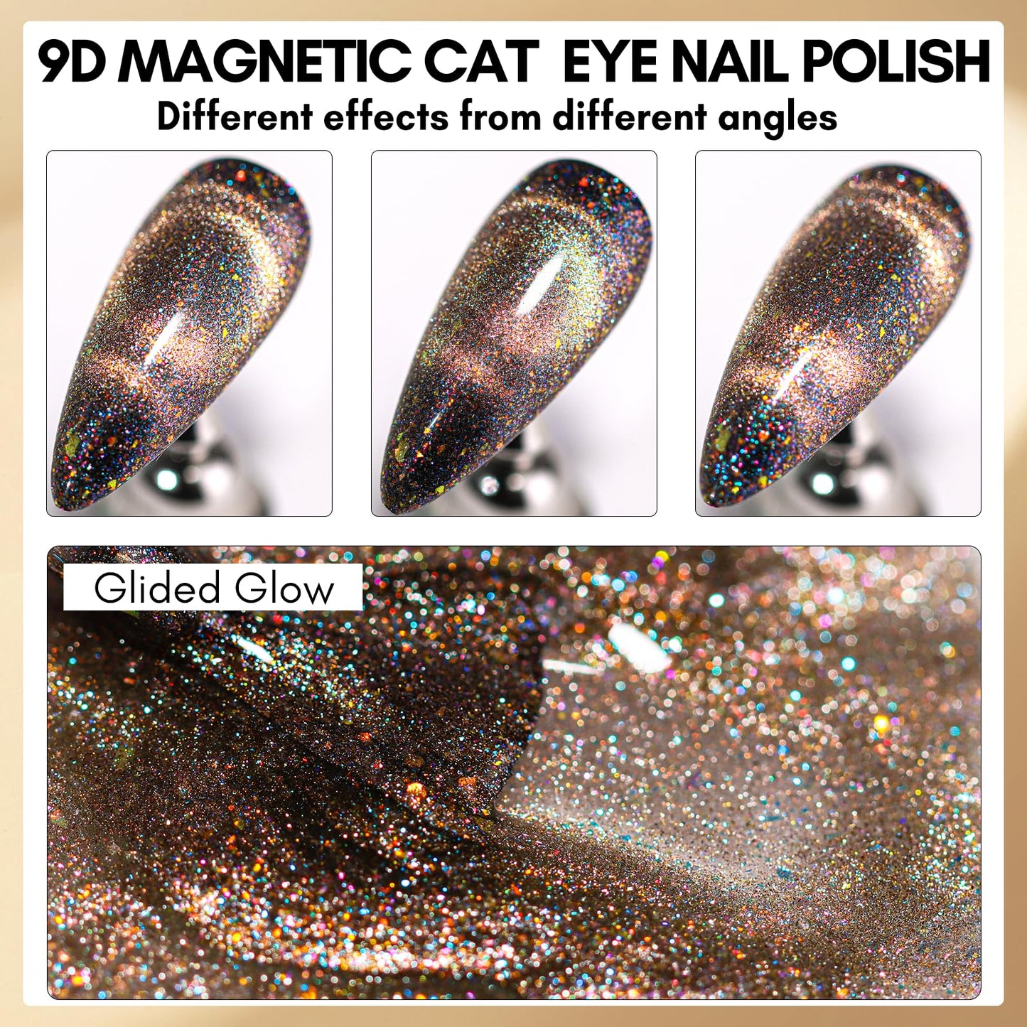 Makartt Gel Nail Polish, Black Hole Cat Eye Gel Polish 10ml Sparkly Cat Eye Glitter Spring Gel Polish with Magnet Stick Soak Off UV/LED Manicure Nail Art Designs-Glided Glow