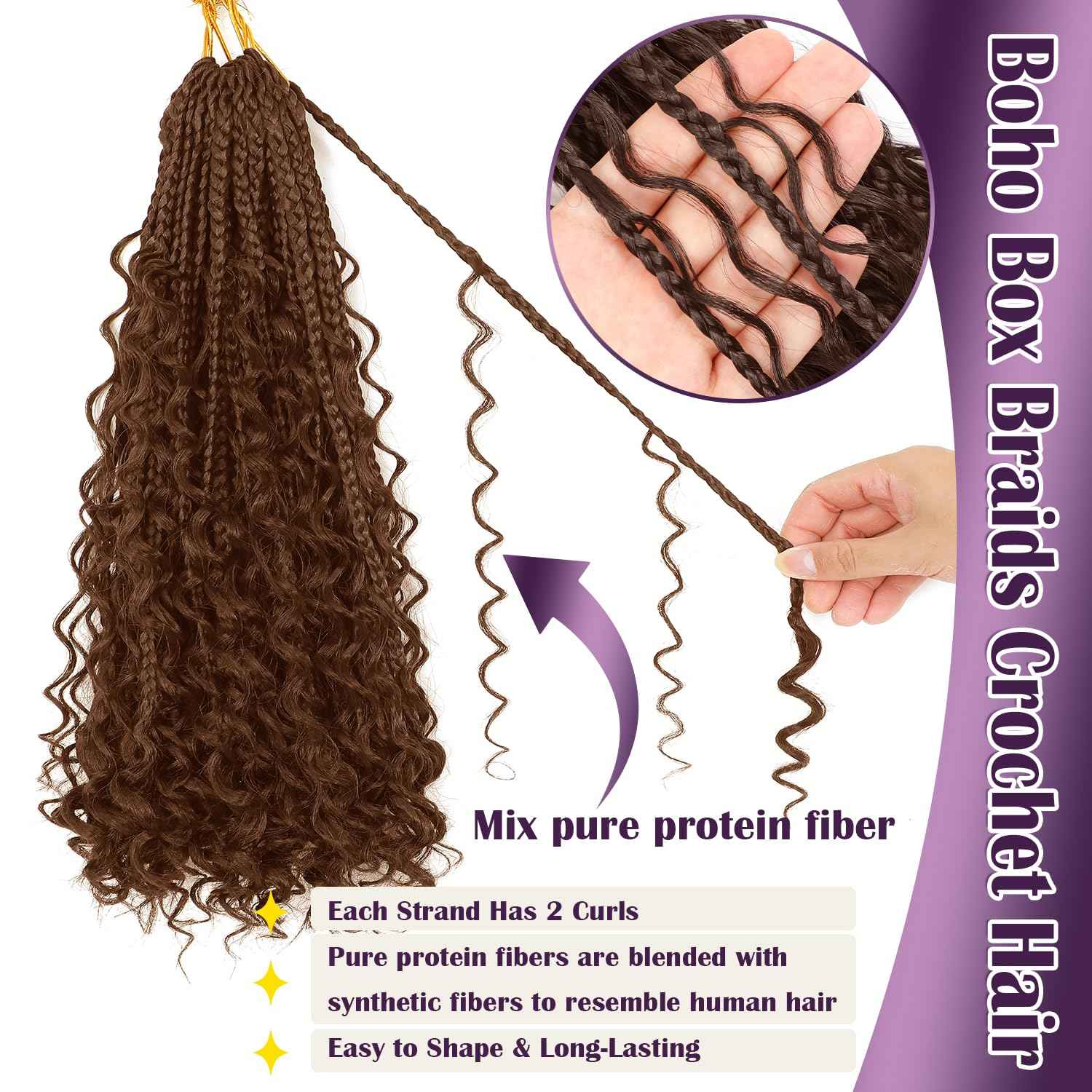 QQPIKHU 24 Inch Boho Crochet Braids Human Hair Mixed Synthetic Goddess Box Braids Crochet Hair Extensions Pre Looped Bohemian Goddess Braids Crochet Hair for Women (#30, 10 Packs)