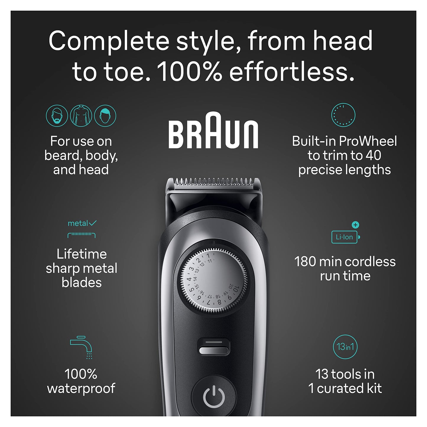 Braun All-in-One Style Kit Series 9 9440, 13-in-1 Trimmer for Men with Beard Trimmer, Body Trimmer for Manscaping, Hair Clippers & More, Braun’s Sharpest Blade, 40 Length Settings,