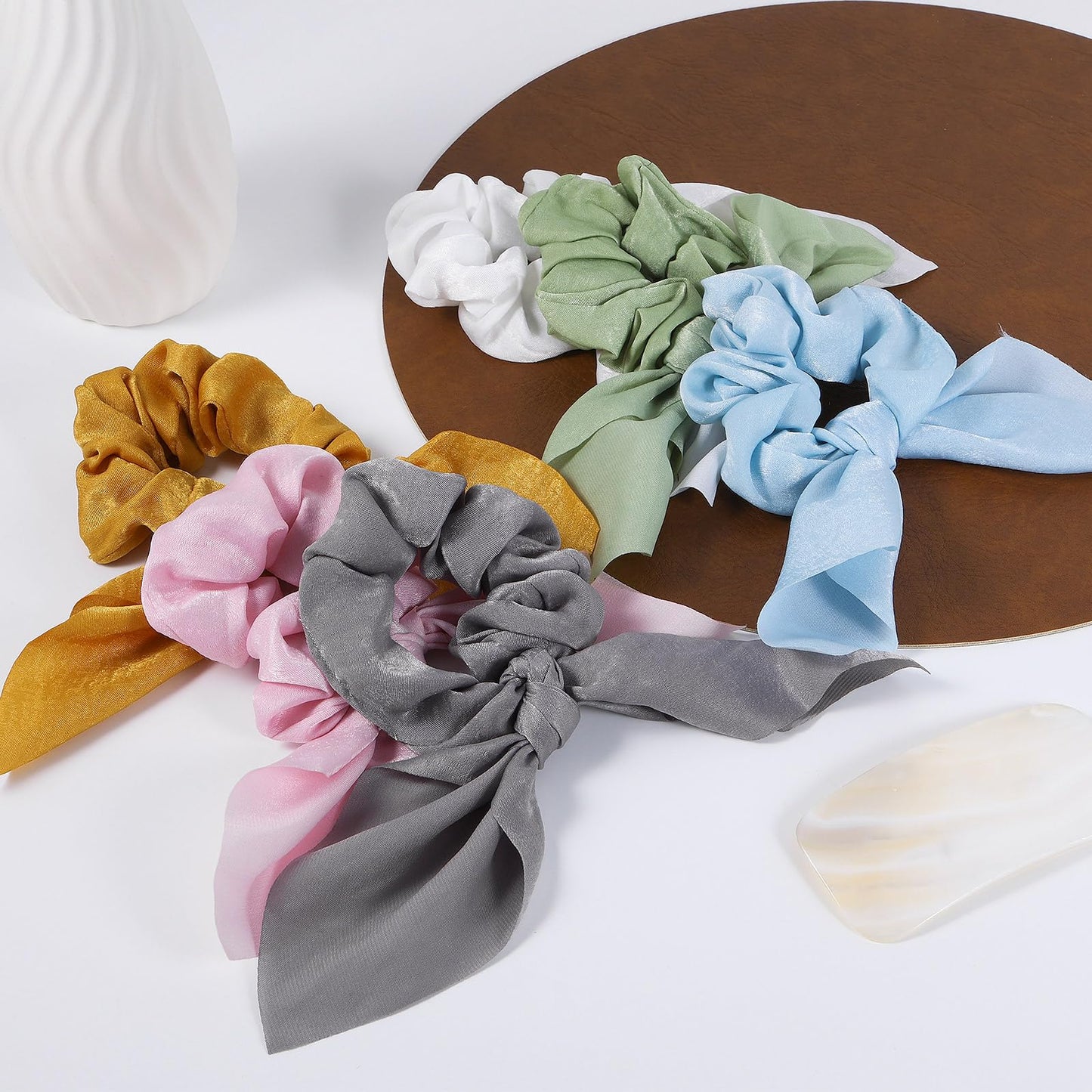 6 PCS Bow Hair Scrunchies Bunny Ears Silk Scrunchies Hair Ties, Bobbles Elastic Hair Ties Ropes Ponytail Holder, Women Teen Girl Stuff Hair Accessories, Gift Headdress Decor, Back to School Outfits