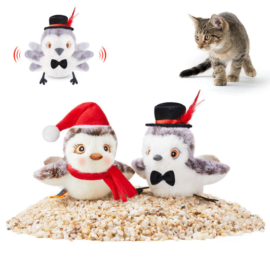 Potaroma 2 Pcs Flapping Sandpiper Pair-Mate, Lifelike Cat Toys Birds Chirp, Chargeable Touch Activated Kitten Toy Interactive Cat Kicker Exercise, Catnip Toys for All Breeds