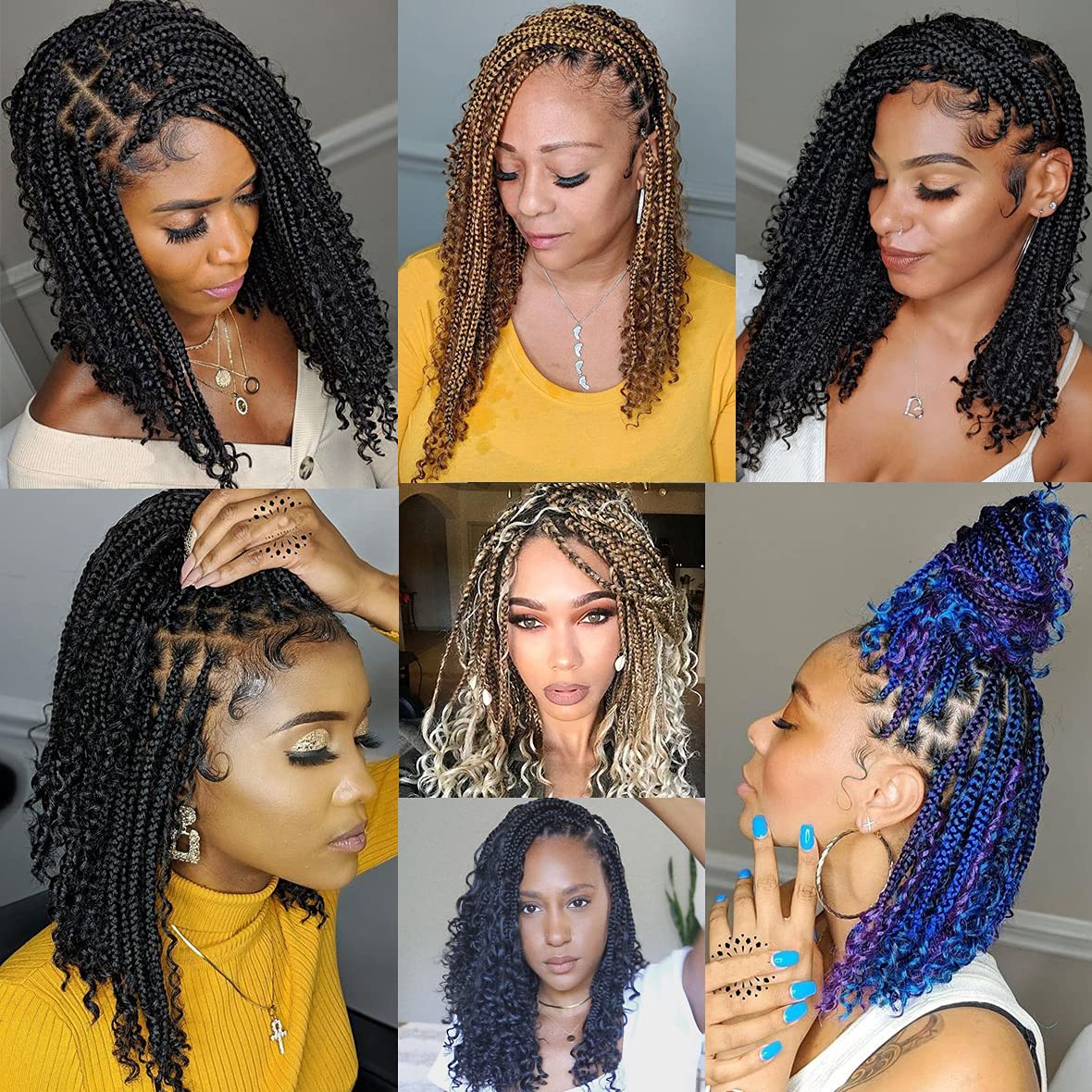 Unionbeauty 14 Inch Red Boho Box Braids Crochet Hair Goddess Box Braids Crochet Hair 8 Pack Bohemian Box Braids Crochet Hair for Black Woman Curly Crochet Braids Synthetic Braiding Hair Extension Red#