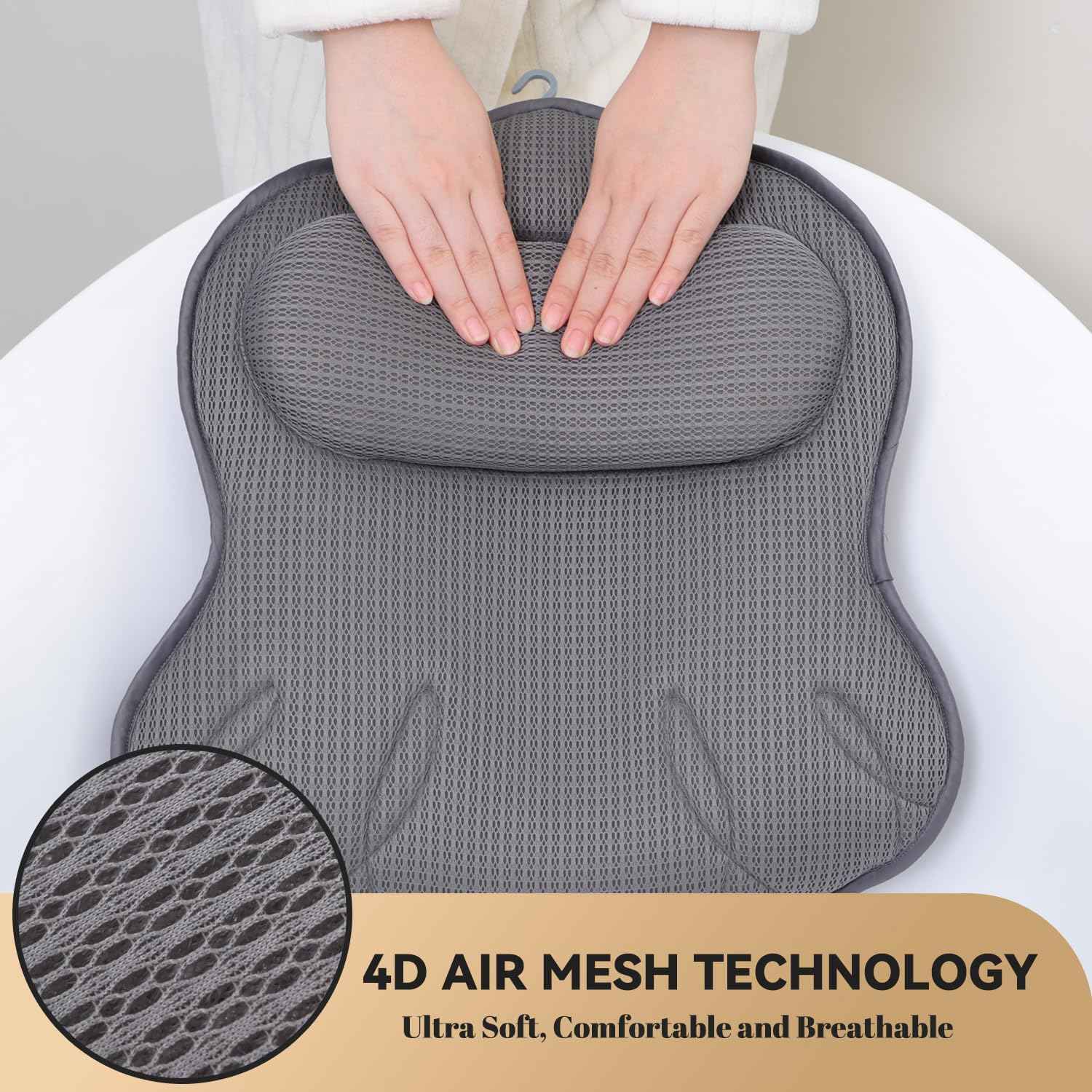 Extra Thick Bath Pillows for Tub-Luxury Bathtub Pillow for Head Neck and Back Support, Soft 4D Air Mesh Bath Pillow with Strong Suction Cups, Relaxing Bath Accessories Spa Gifts for Women