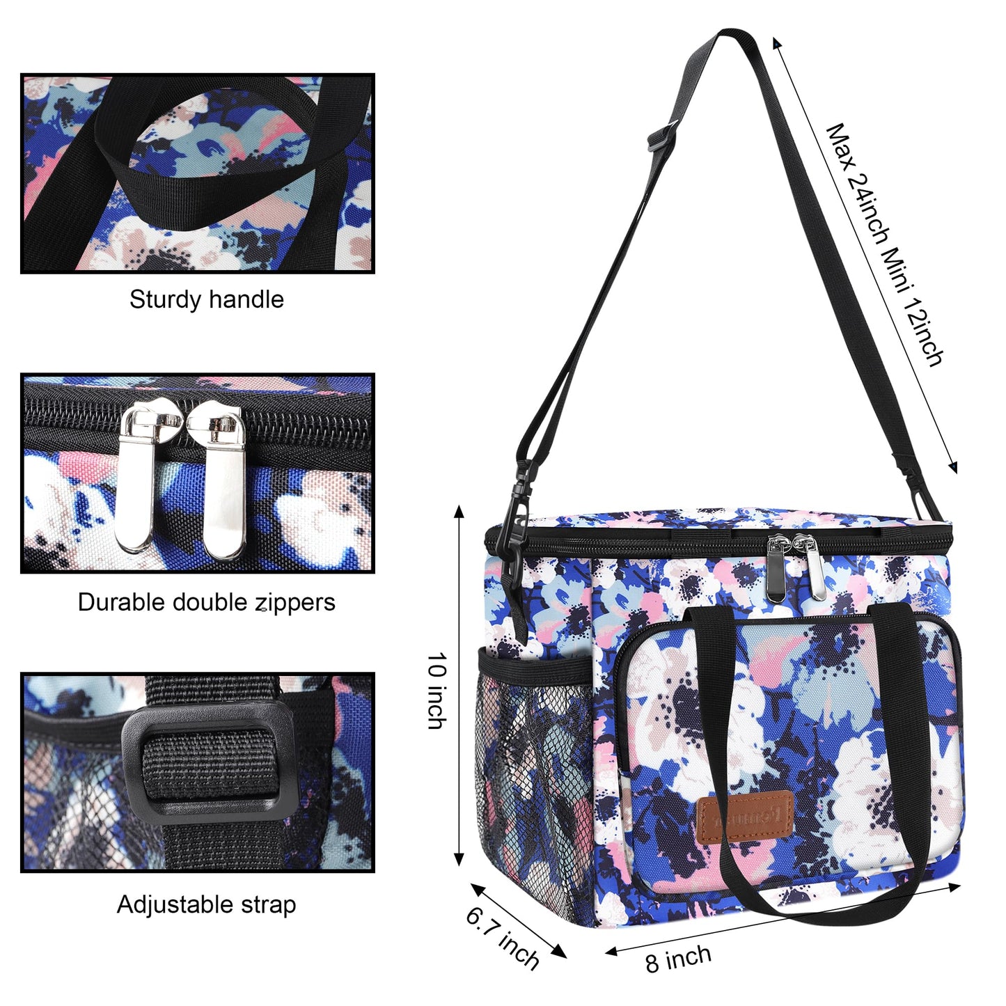 Femuar Lunch Bags for Women/Men, Insulated Lunch Bag for Work Office - Lunch Cooler Bag Leakproof Lunch Box with Adjustable Shoulder Strap - Ink foral