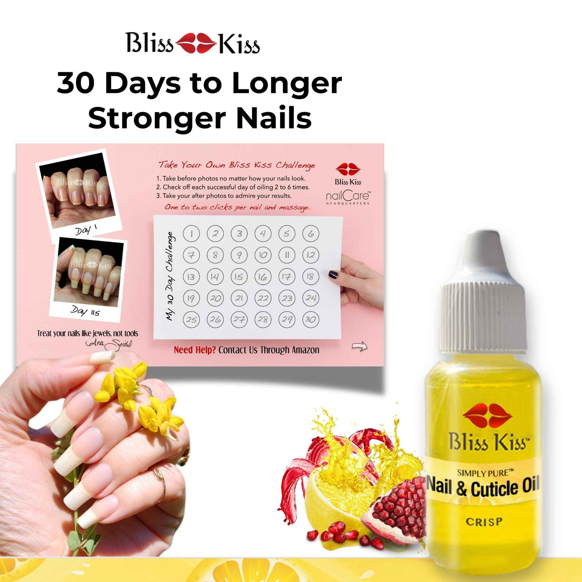 Bliss Kiss Refillable Nail Oil Pen & Simply Pure Cuticle Oil 15 ml Bottle Bundle