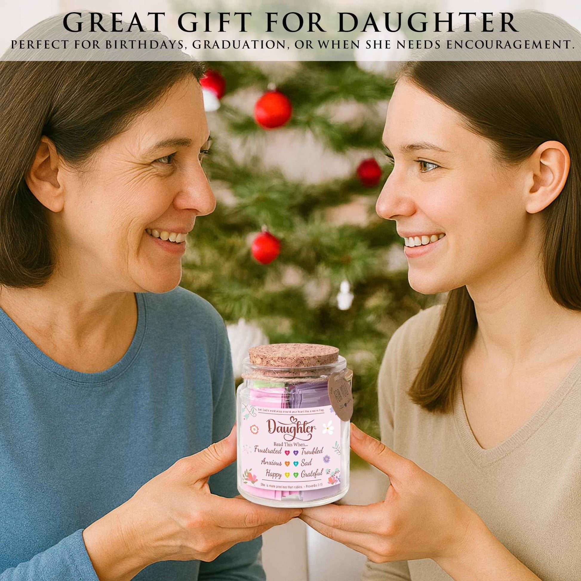 Bible Verse Jar for Daughter – 92 Encouraging Scriptures by Emotion, Christian Gift from Mom or Dad, Inspirational Jar for Teen Girls & Adult Daughter