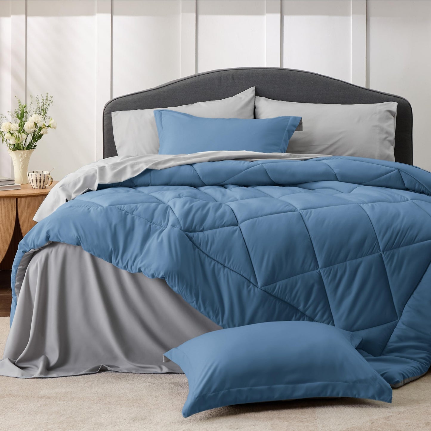 Bedsure Blue Twin Comforter Set - 5 Pieces Reversible Blue Bedding Set Twin, Blue Extra Long Bed Set with Comforters, Sheets, Pillowcase & Sham