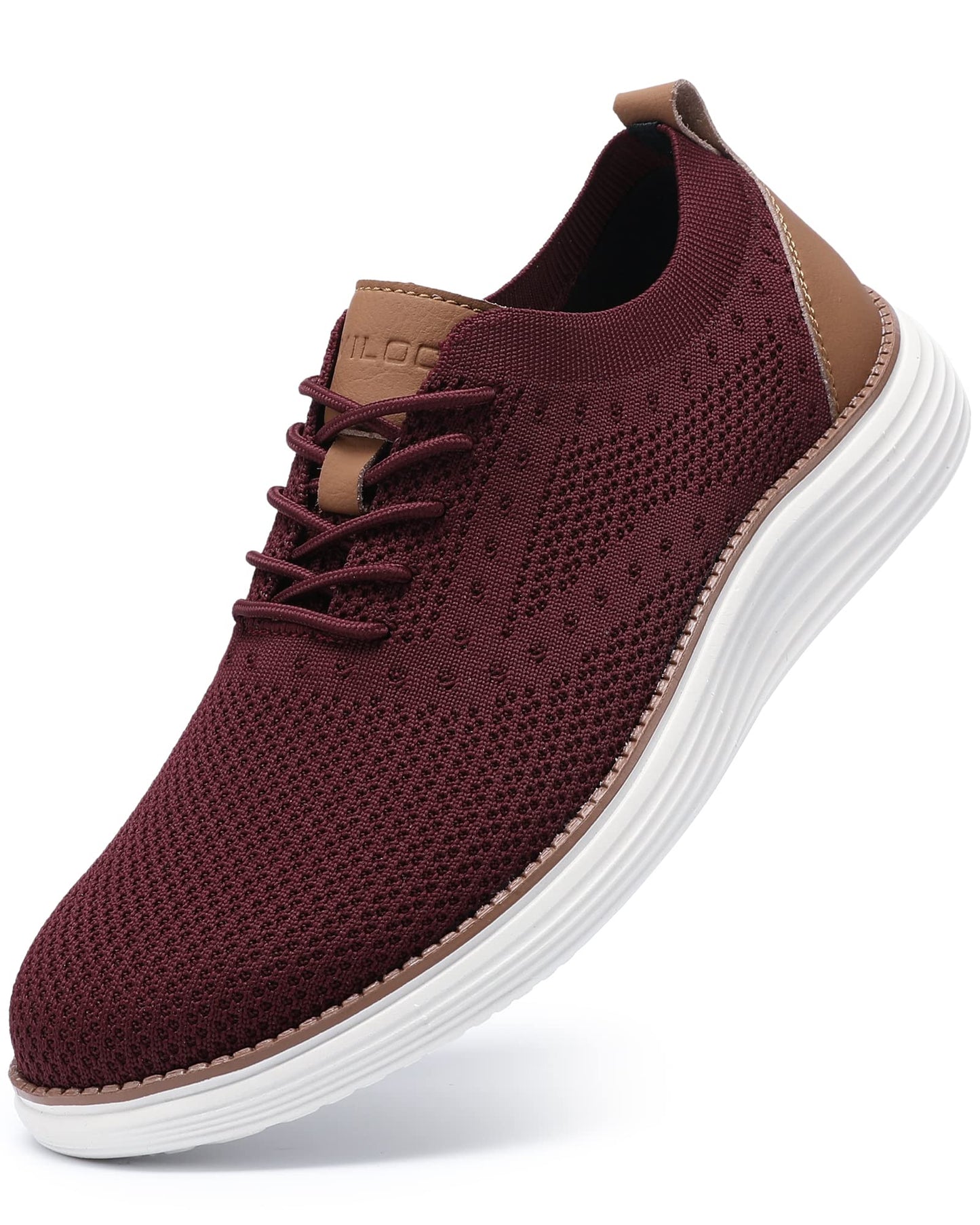 VILOCY Men's Casual Dress Sneakers Oxfords Business Shoes Lace Up Lightweight Comfortable Breathable Walking Knit Mesh Fashion Sneakers Tennis Wine Red,EU40