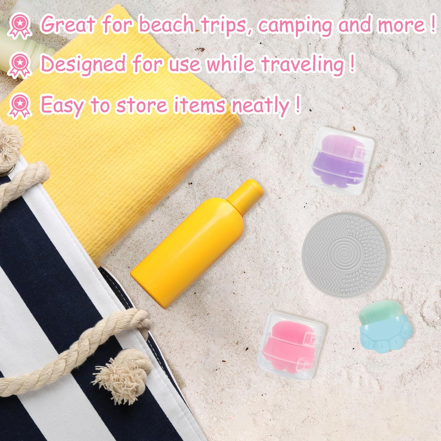 3 Pack Kids Sunscreen Applicator,Sunblock Buddy Brush with Protective Case,Sun Lotion Applicator Sun Cream Brush Set with Brush Cleaning Pad