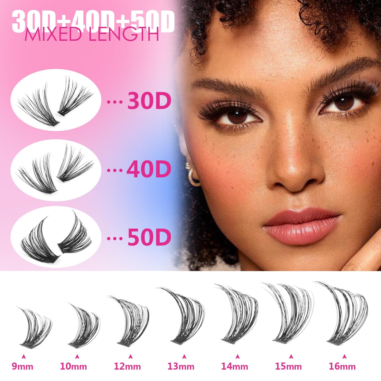 DIY Lash Extension Kit 300pcs Lash Clusters D Curl Eyelash Extension Kit 9-16MM Individual Lashes Kit Bond and Seal,Lash Remover and Eyelash Application Cluster Lashes Kit by TNFVLONEINS (30D+40D+50D)