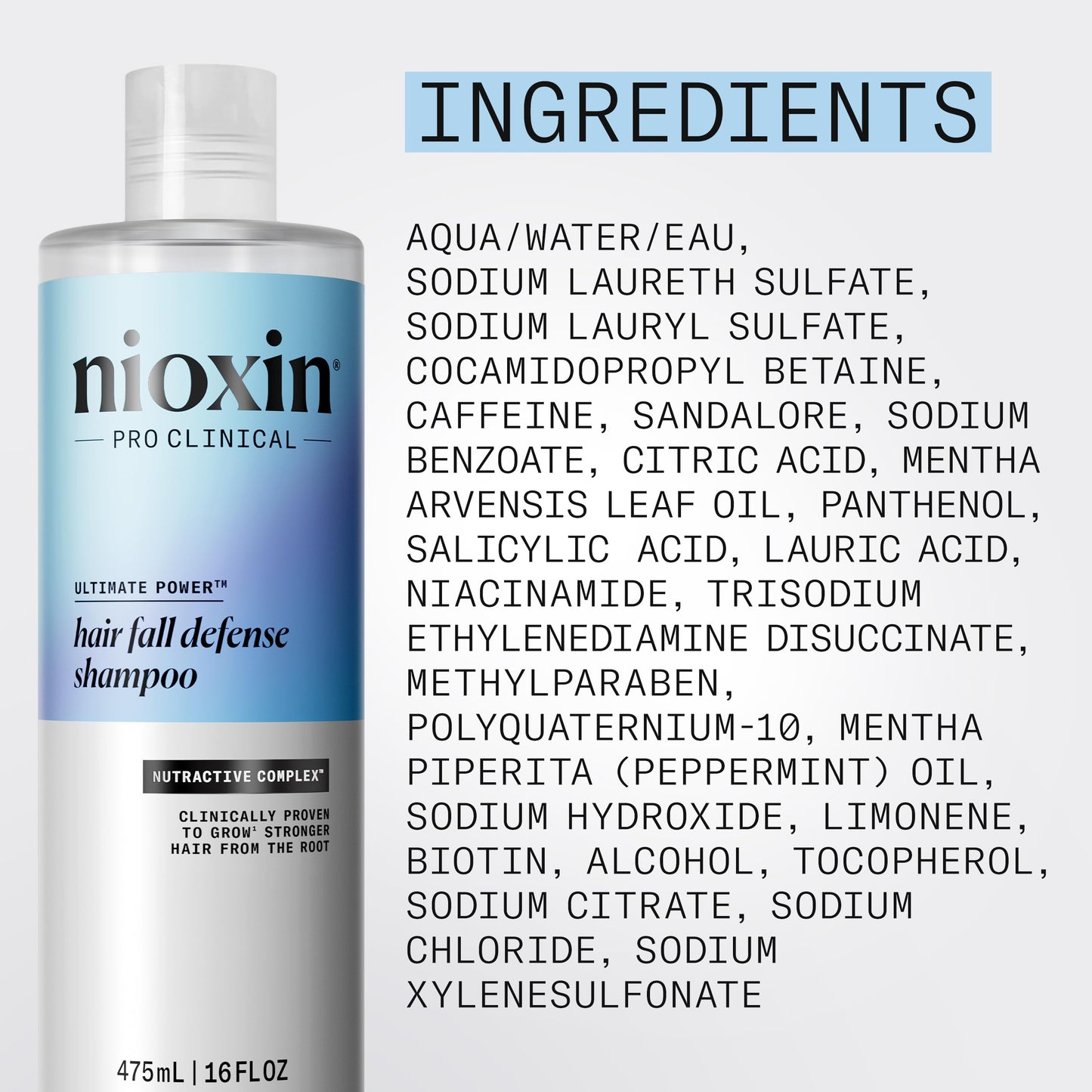 Nioxin Hair Fall Defense Shampoo | Activates Hair Follicles for Visibly Less Hair Loss| With Lauric Acid, Caffeine, Niacinamide and Sandalore| 16 Fl Oz