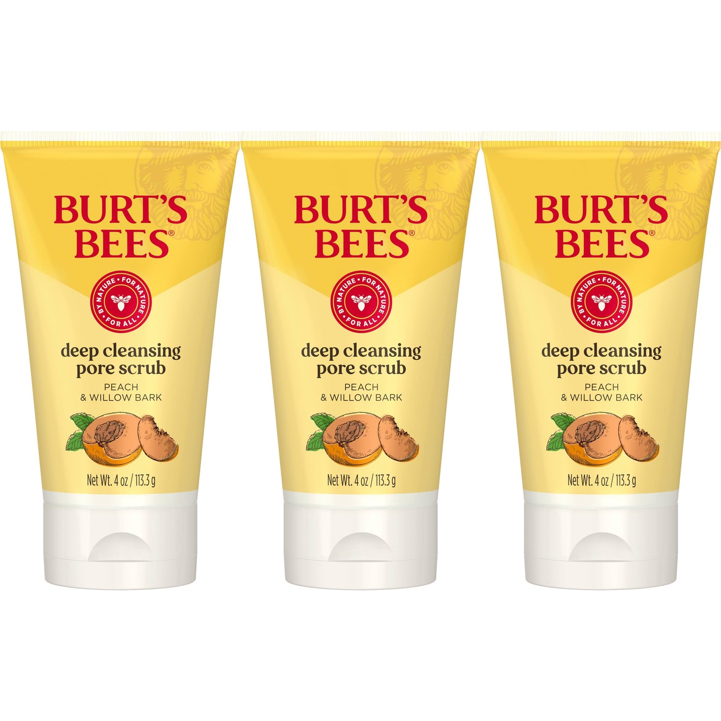 Burt's Bees Deep Cleansing Pore Scrub with Peach and Willow Bark, 4 Ounces, Pack of 3