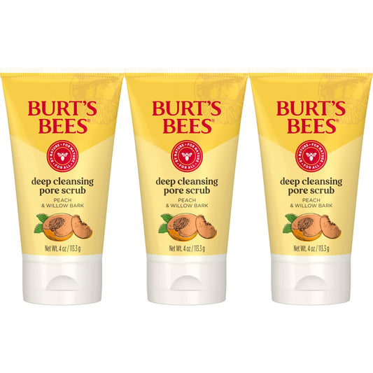 Burt's Bees Deep Cleansing Pore Scrub with Peach and Willow Bark, 4 Ounces, Pack of 3