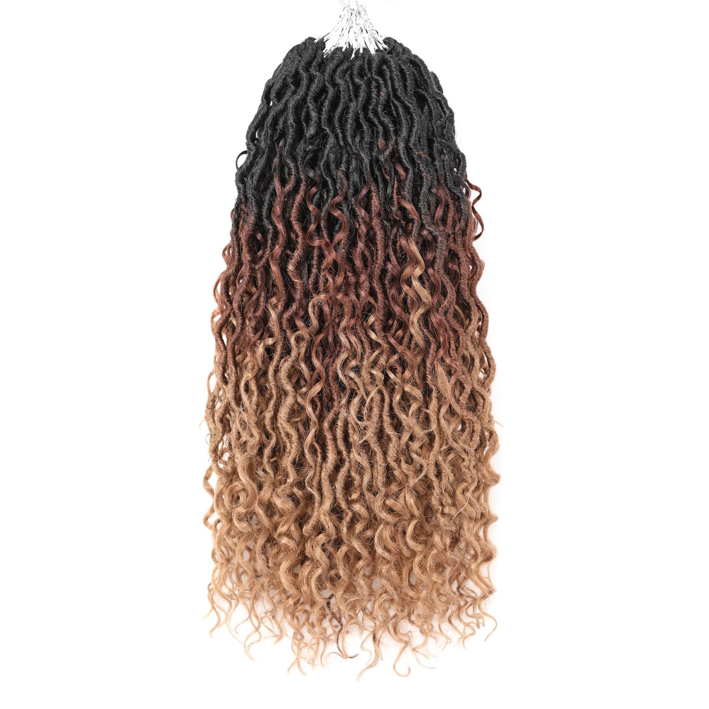 Aipin New Goddess Locs Crochet Hair 18 Inch Boho River Locs Hippile Wavy Crochet With Curly Hair In Middle And Ends Braids Hair Extensions (8 Packs,18 inch, OM3T3027)