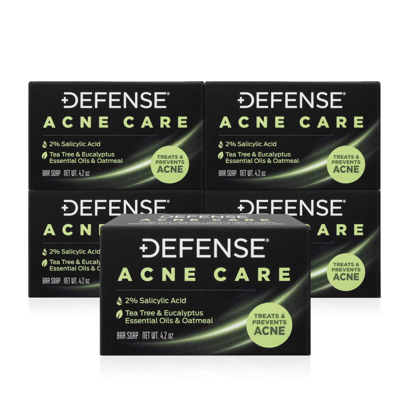 Defense Acne Care Bar Soap 4.2oz | contains 2% Salicylic Acid, Tea Tree & Eucalyptus Essential Oils & Oatmeal (Pack of 5)