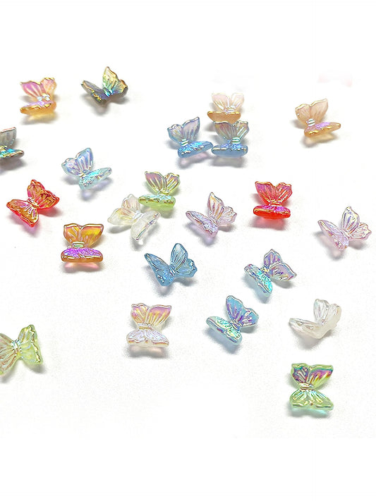 QZRUO 60Pcs Butterfly Nail Charms - Clear Small Cute and Glittery 3D Acrylic Gems for Stunning Nail Art