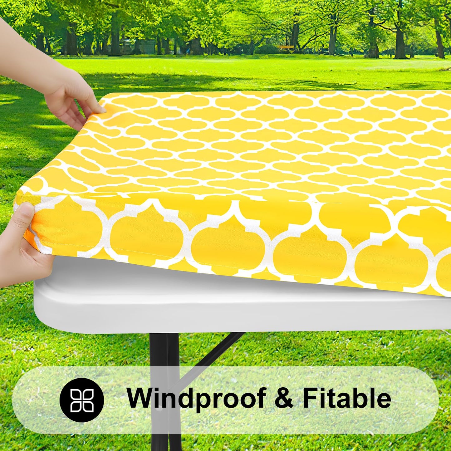 smiry Rectangle Picnic Tablecloth, Waterproof Elastic Fitted Table Covers for 4 Foot Tables, Wipeable Flannel Backed Vinyl Tablecloths for Camping, Indoor, Outdoor (Yellow Morocco, 30x48 Inches)