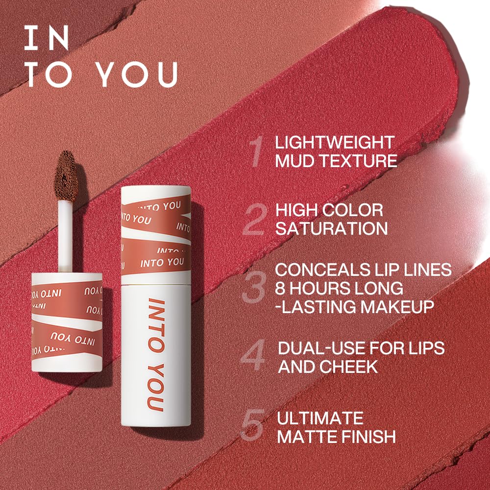 INTO YOU Lipstick For Women, Velvet Matte Finish Lip Stain, Lipstick Long Lasting, Lip Tint, High Impact Lipcolor With Lightweight Lip Mud Texture, Dual-Use For Lips And Cheek, Pink Lipstick (EM12)