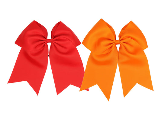 Girls Hair Bows Ponytail Holder Elastic Hair Ties,Large Cheer Hair Bows(FD3) (Red+Orange)