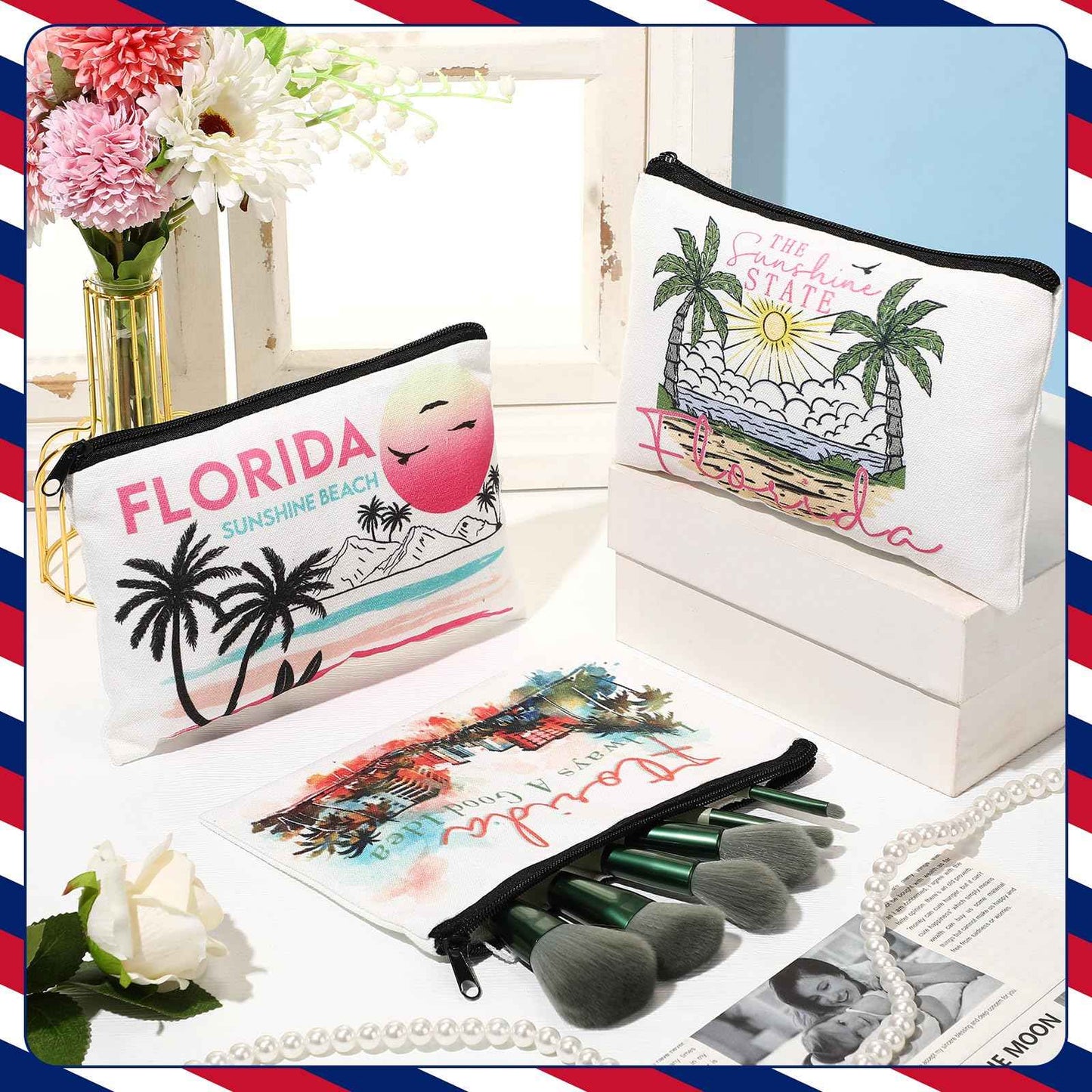 Reginary 6 Pcs City Souvenirs Gifts New York Italy Chicago Seattle Los Angeles Florida San Francisco Souvenir Tote Bag (Florida)