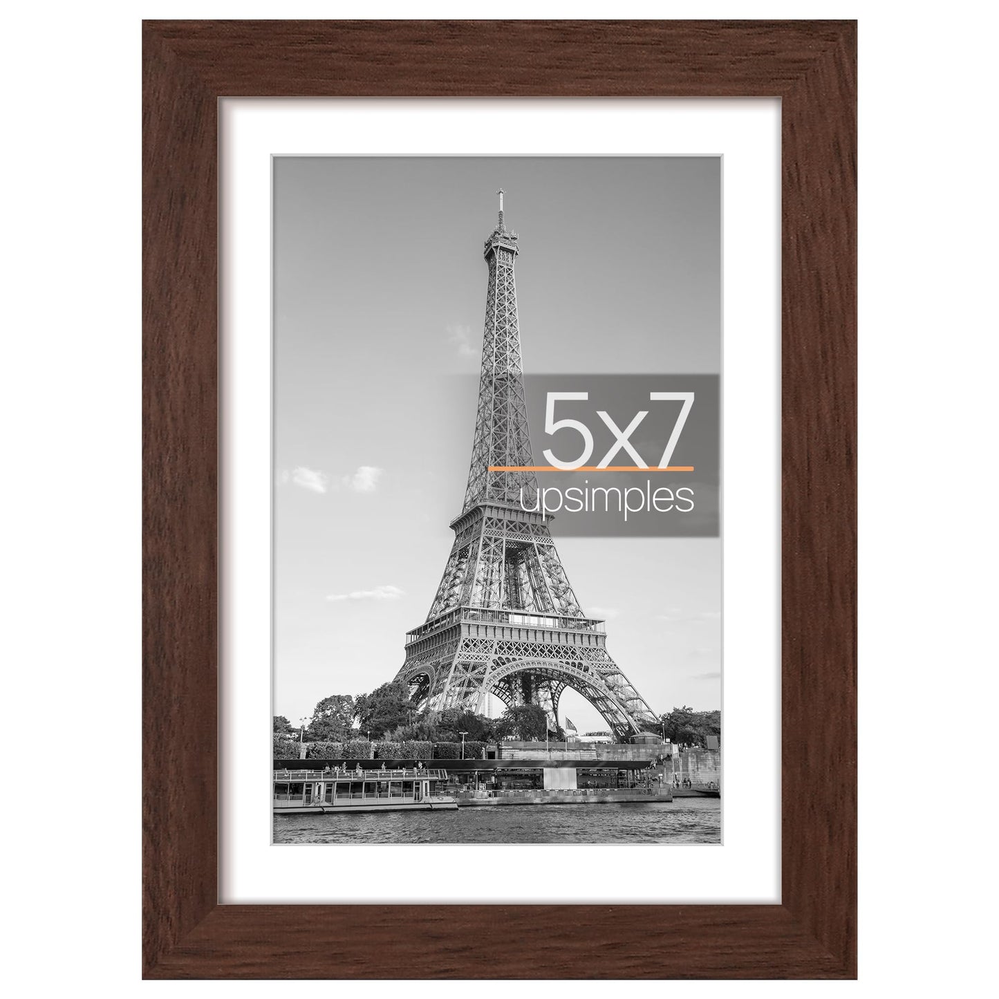 upsimples 5x7 Picture Frame, Display Pictures 4x6 with Mat or 5x7 Without Mat, Wall Hanging Photo Frame, Brown, 1 Pack