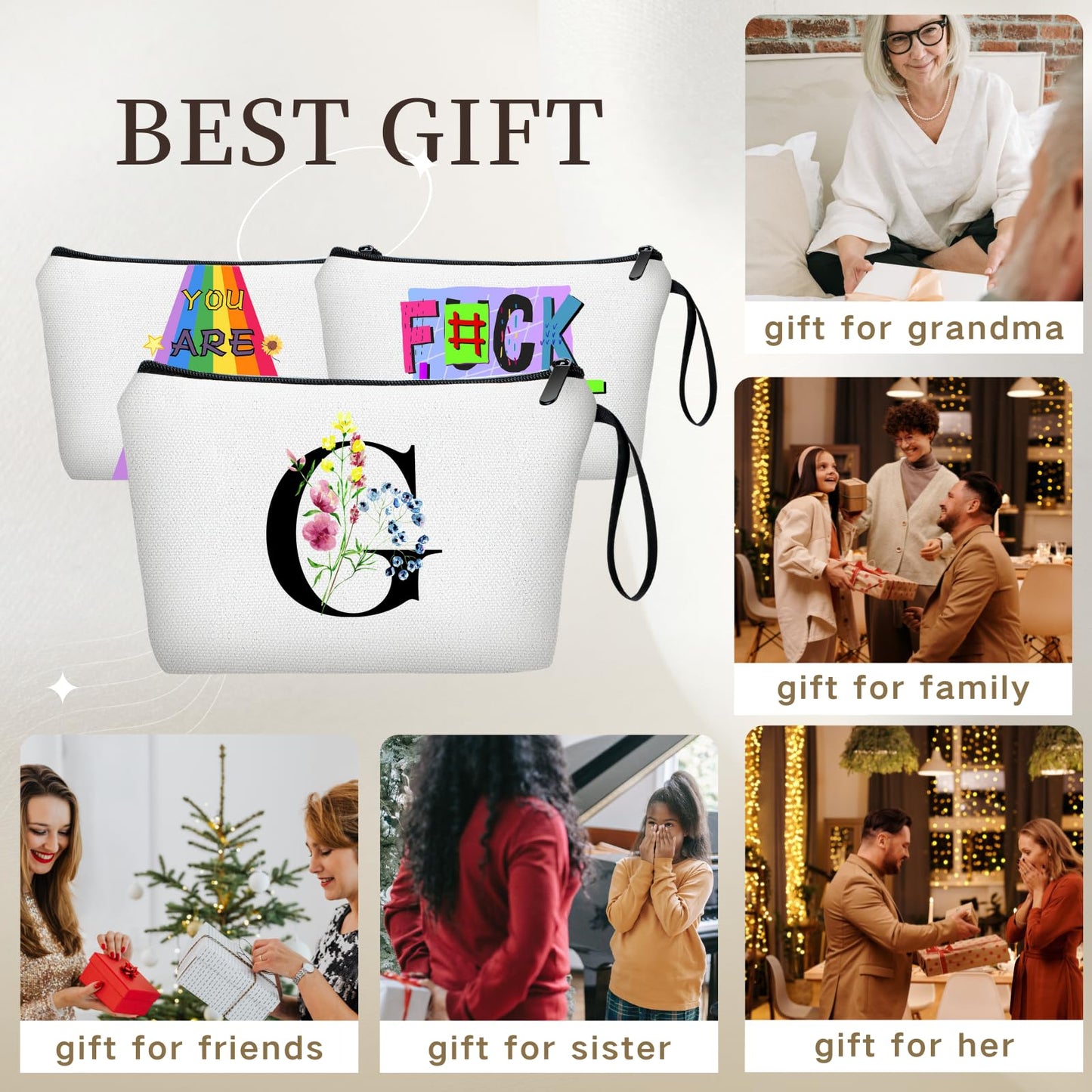 SEAMOON Friend Gifts for Women,Monogram Gifts,Mom Birthday Gift,Birthday Gifts for Sister From Sister,Gifts for Women Birthday Unique,Personalized Makeup Bag with Mirror,Small Gifts for Women,(G)