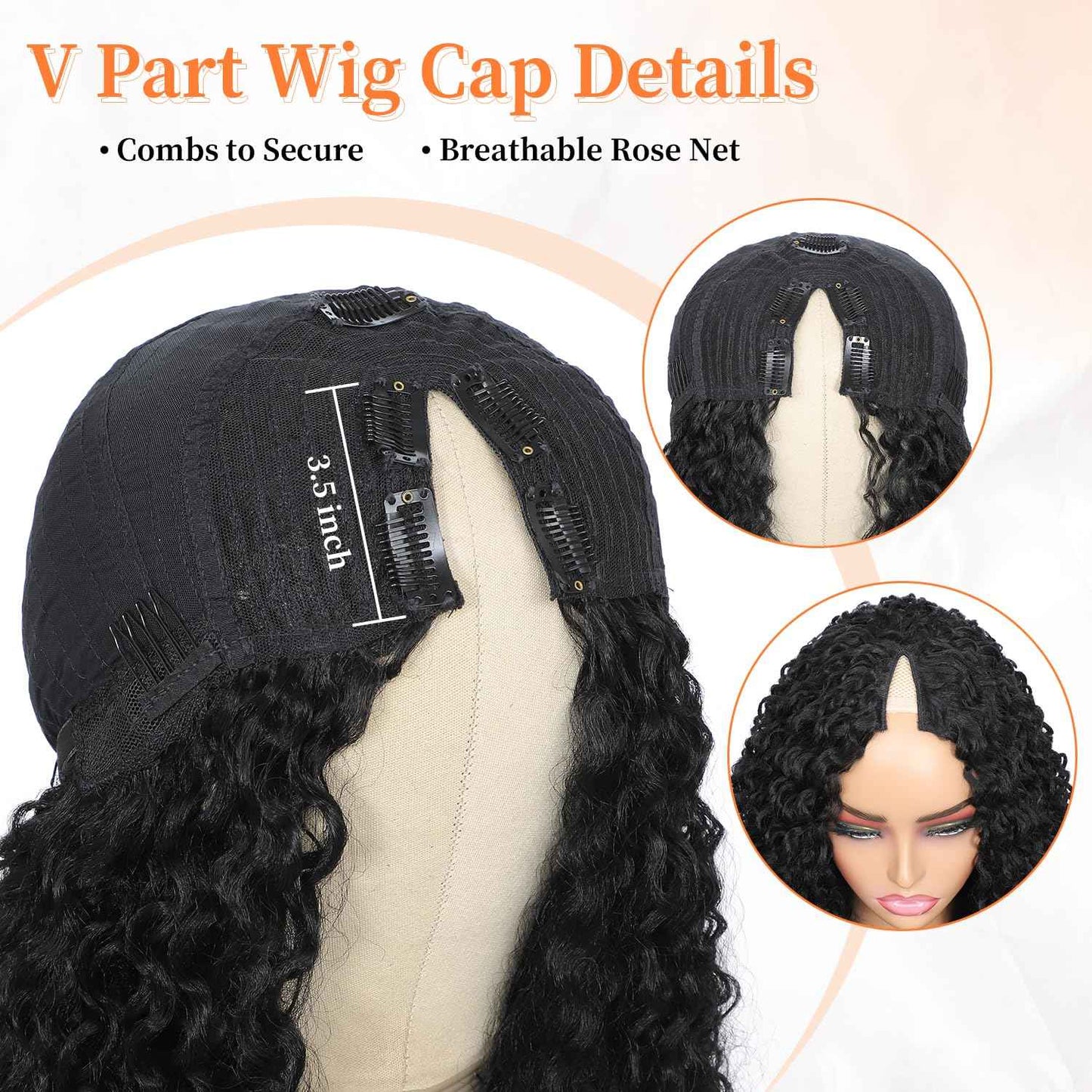 HUA 14 Inch Curly V Part Wig Human Hair Mixed Synthetic Upgrade U Part Human Hair Wig for Black Women Daily Use Glueless V Shape Wigs Afro Curly Wigs 180% Density Natural Black Color