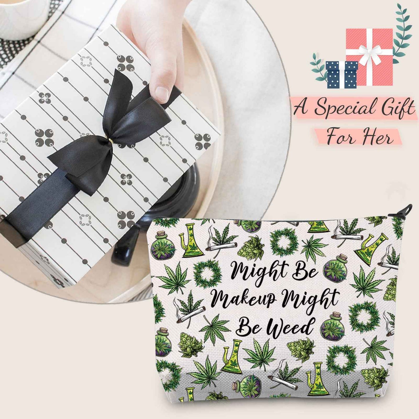 JXGZSO Funny Weed Makeup Bag With Zipper Gifts For Women Might Be Makeup Might Be Weed Cosmetic Bag (Weed Bag)