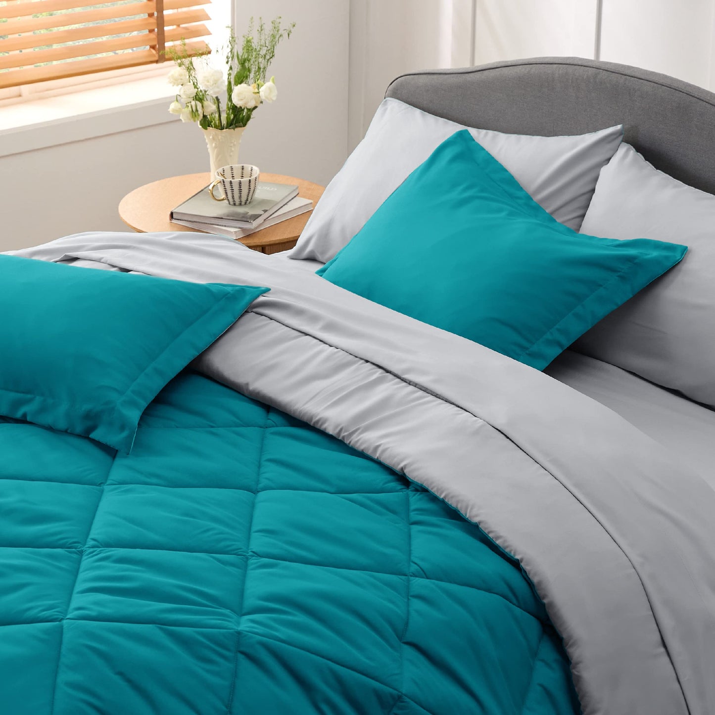 Bedsure Teal Twin Comforter Set - 5 Pieces Reversible Twin Bed in a Bag, Extra Long Twin Bed Set with Comforters, Sheets, Pillowcase & Sham, Twin Bedding Sets for College