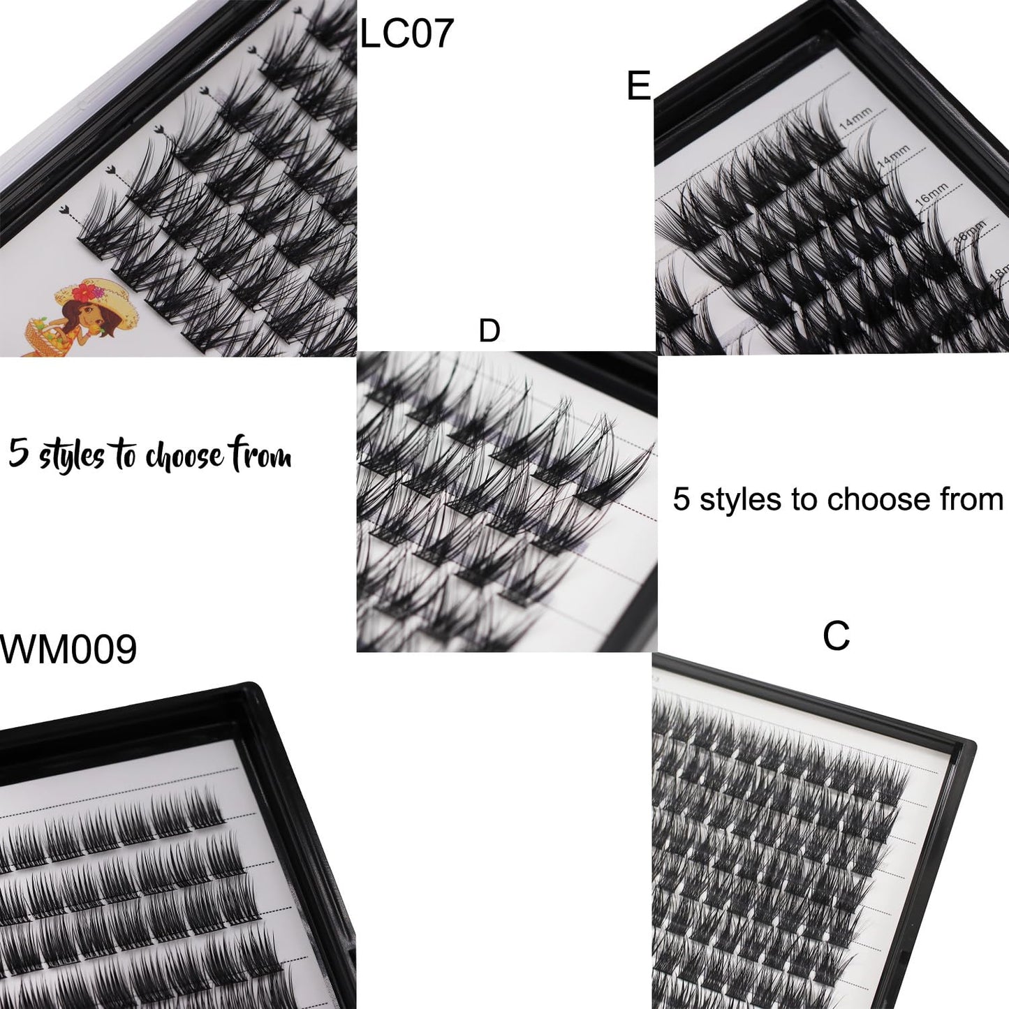 Vayator Mixed Size Kit with Applicator and Lash Bond & Seal 8-14mm/10-16mm/14-20mm Mix D Curl/DD Curl Makeup Cluster Grafting Eyelashes Individual Extension (E#12-14-16-18mm Mixed)