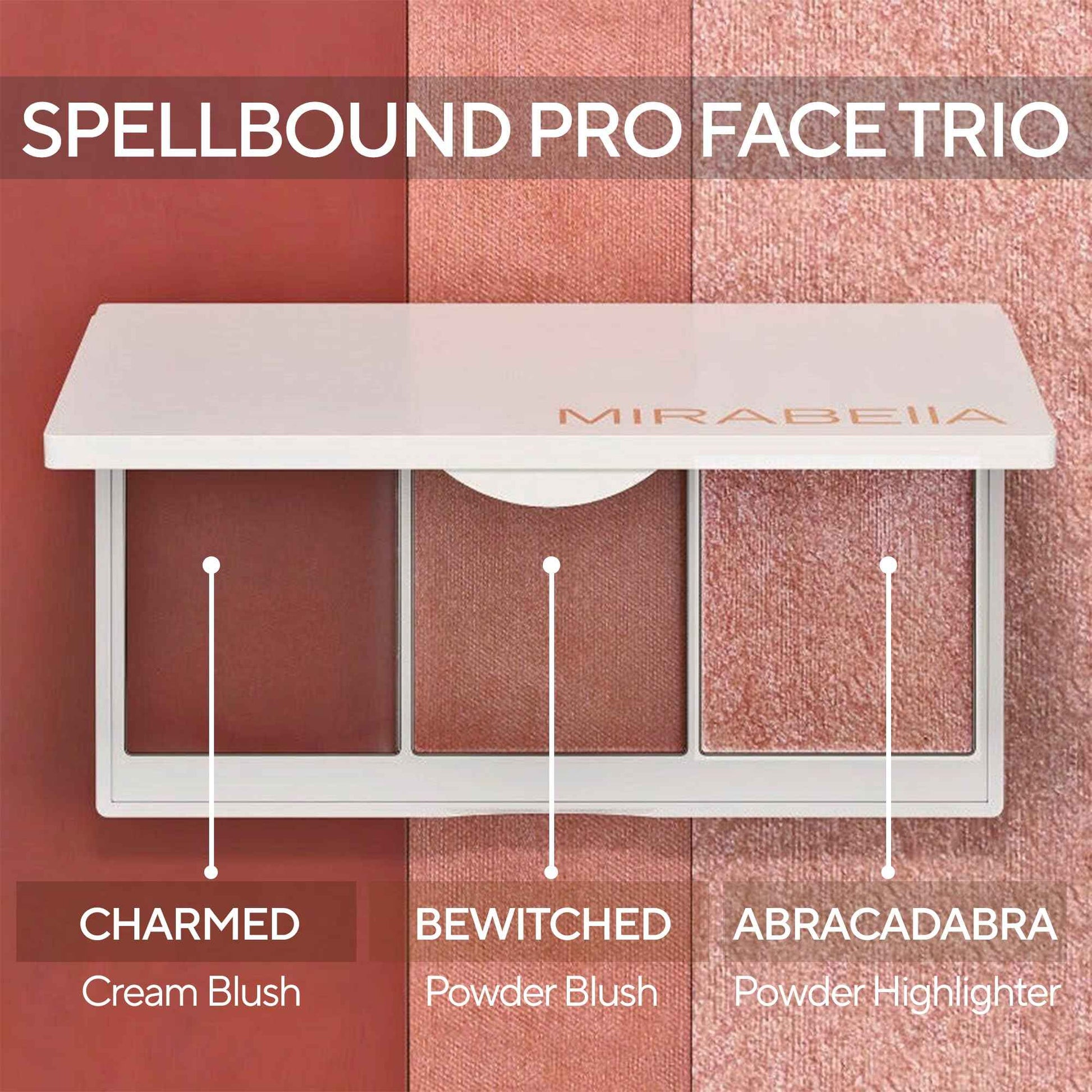 MIRABELLA - Spellbound Pro Face Trio Powder and Cream Blush Palette with Powder Highlighter & Cream Blush, Lightweight Buildable 3-in-1 Highlighters Makeup for a Sculpted Look, All Skin Types
