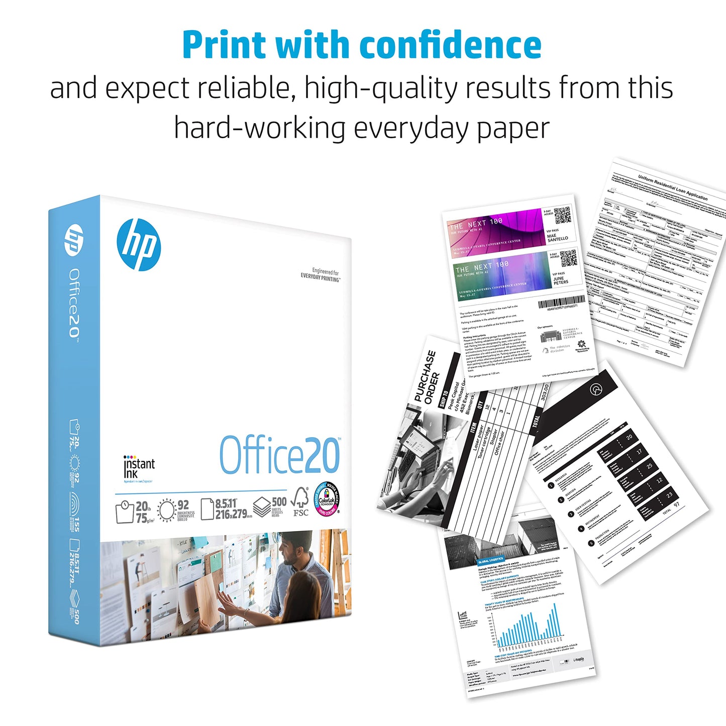 HP Papers | 8.5 x 11 Paper | Office 20 lb | 5 Ream Case - 2500 Sheets | 92 Bright | Made in USA-FSC Certified | 112150C