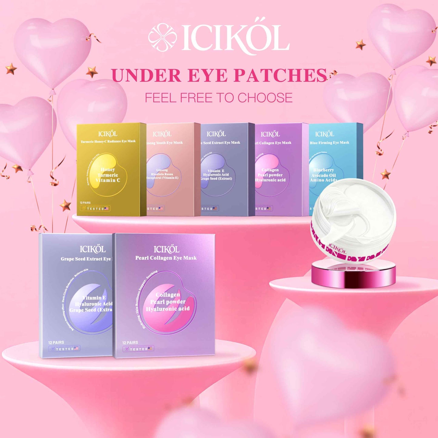 ICIKOL Under Eye Patches with Collagen, Eye Patches for Puffy Eyes and Dark Circles, Glowing - Deep Hydrating Hydrogel Eye Mask for Wrinkles, Fine Lines, Korean Skin Care for Women, 30 Pairs (White)