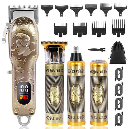 Professional Hair Clipper Set Men's Cordless Hair Clipper T-Shaped Blade Beard Trimmer Nose Hair Trimmer Electric Shaver Rechargeable Professional Hair Trimmer Set (Bronze)