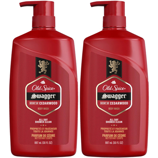 Old Spice Swagger Body Wash, 2 Pack, Extra Large Man Sized Shower Gel for Men, Red Collection Cedarwood Fresh Scent, 30 oz. Each