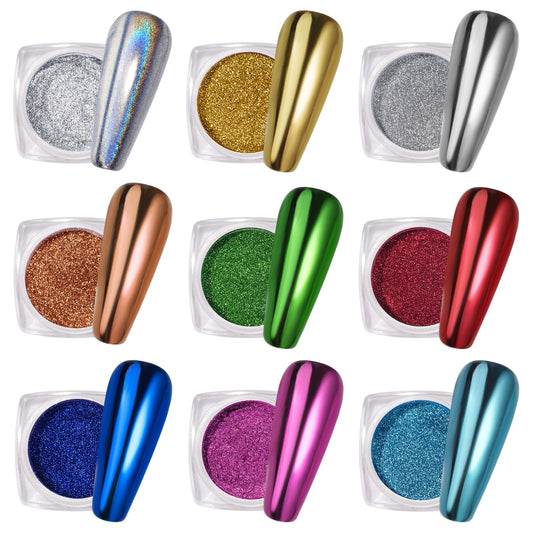 PrettyDiva Chrome Nail Powder - 9 colors Metallic Nail Powder Mirror Effect Red Chrome Nail Powder Xmas Red Green Gold Silver Blue Pink Holographic Nails Chrome Powders