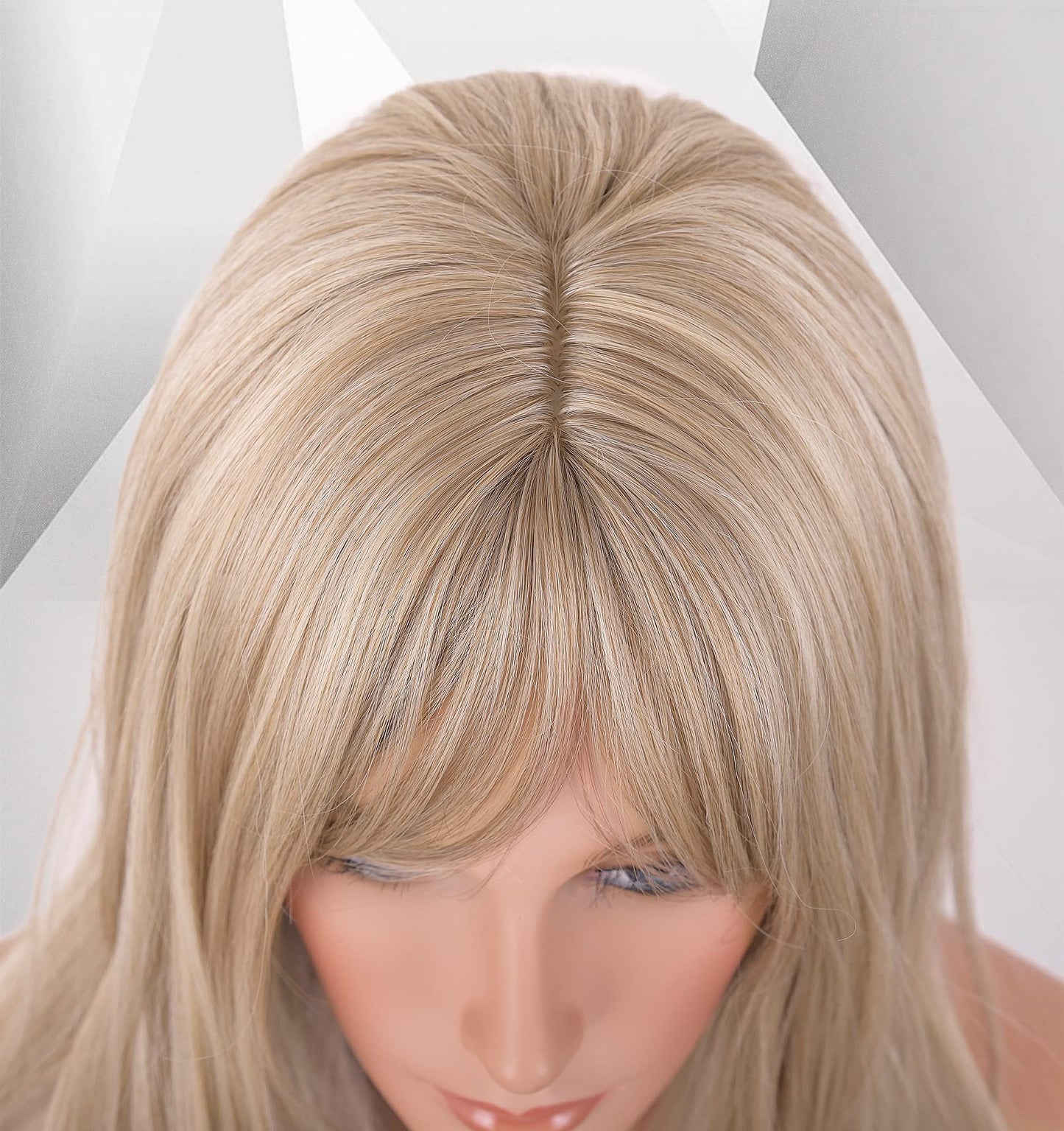 LANOVA Ash Blonde Wigs with Fringe Synthetic Hair Blonde Wigs for Women Natural Looking Wavy Wigs Shoulder Length Synthetic Wigs Mixed Brown Hair 20 inch LANOVA-129