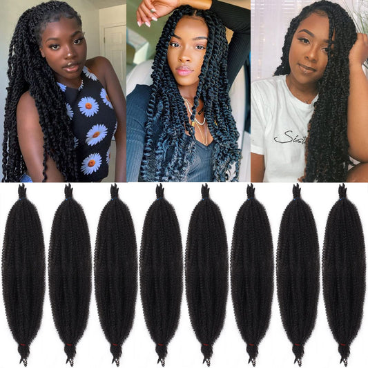 ZRQ 8 Packs Pre-Separated Springy Afro Twist Hair 24 Inch Ombre Marley Crochet Braiding Hair For Distressed Soft Locs Synthetic Hair Extension For Black Women 8 Strands/Pack (1B/30#)