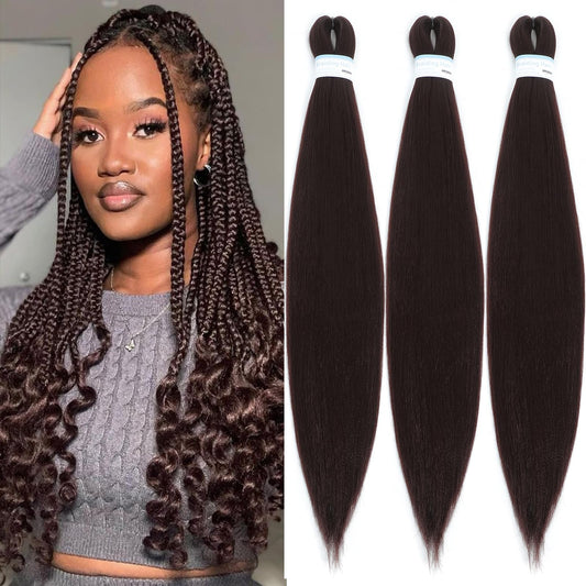 Braiding Hair Pre Stretched for Women Hair Extensions Box Braids Soft Synthetic Knotless Yaki Texture Hot Water Setting Braid Chocolate Brown (24inch 3Packs)