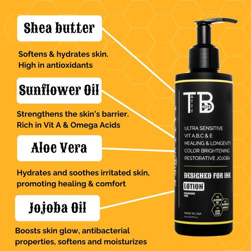 Tattoo Aftercare Lotion – Hydrating Tattoo Moisturizer with Jojoba Oil, Manuka Honey & Vitamins A, B, C & E – Soothes, Heals & Protects Ink – Fast-Absorbing, Non-Greasy – 6.8 fl oz