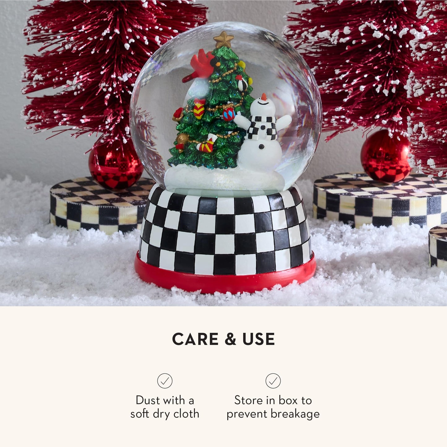 MACKENZIE-CHILDS Christmas Snow Globe and Music Box, Unique Musical Snow Globe Christmas Decoration, Cozy Christmas Snowman and Tree