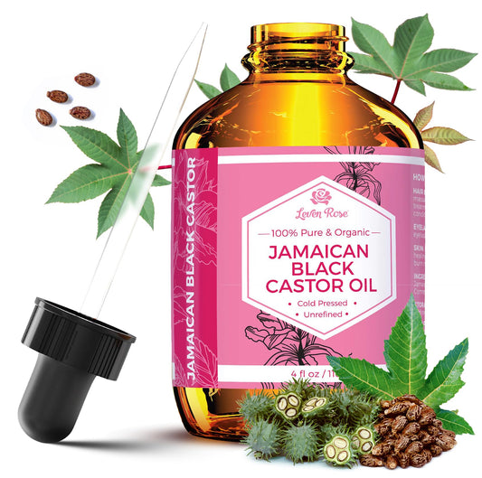 Leven Rose Jamaican Black Castor Seed Oil, Jamaican Black Castor Oil for Hair Growth, 100% Natural, Pure Organic Serum, Scalp Oil Treatment, Skin Soothing 4 oz