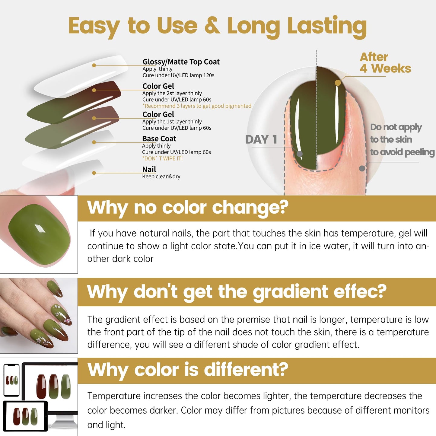 YTD Likomey Color Changing Gel Nail Polish,15ml Translucent Green To Brown Mood Temperature Change Colors Ombre Thermal Salon Home Nail Art Manicure UV Nails Gel Varnish,WB07