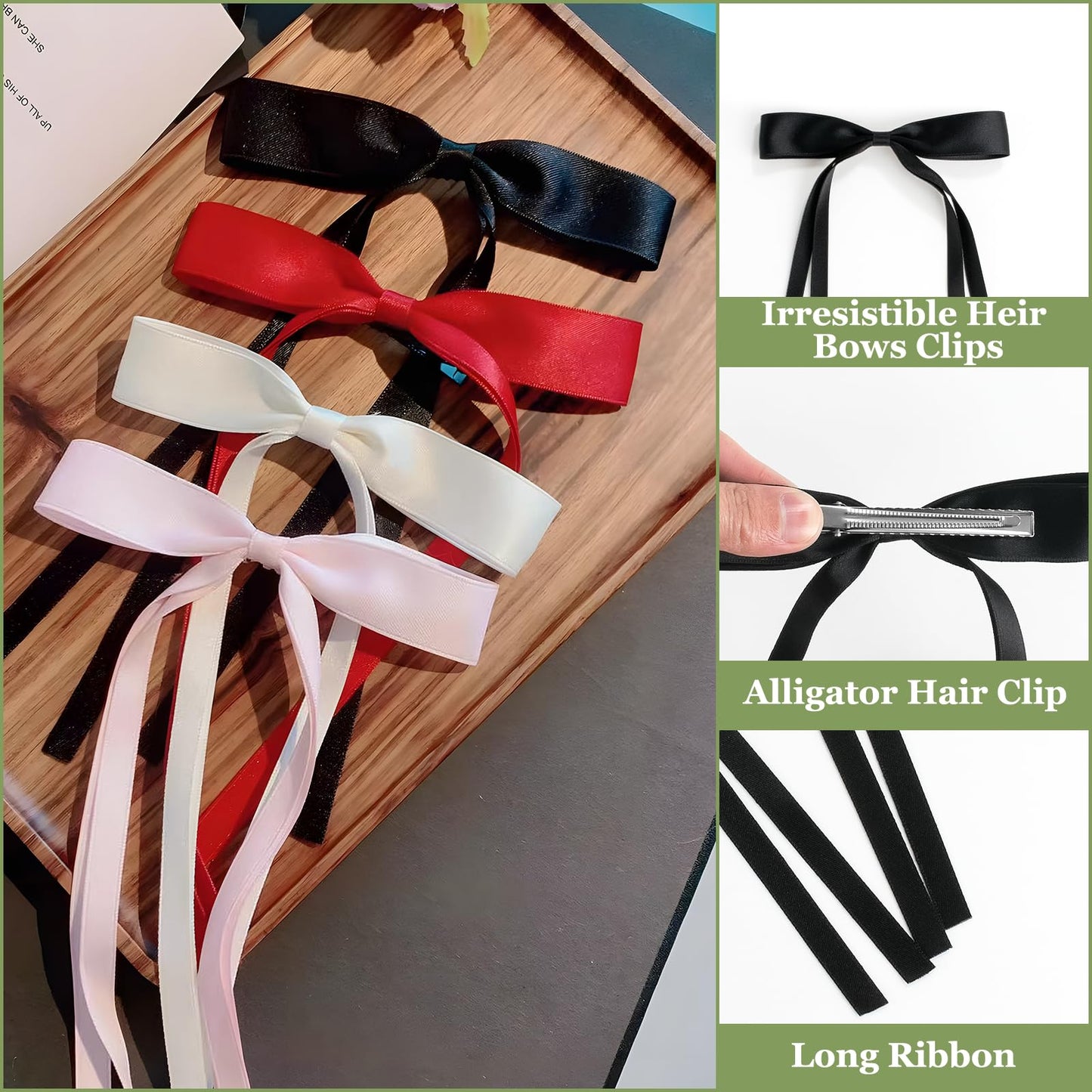 8pcs Bow Hair Clips, Satin Hair Bow Clips, Metal Bow Clips Hair Accessories for Girls, Women,Teens, kids (Multicolor)