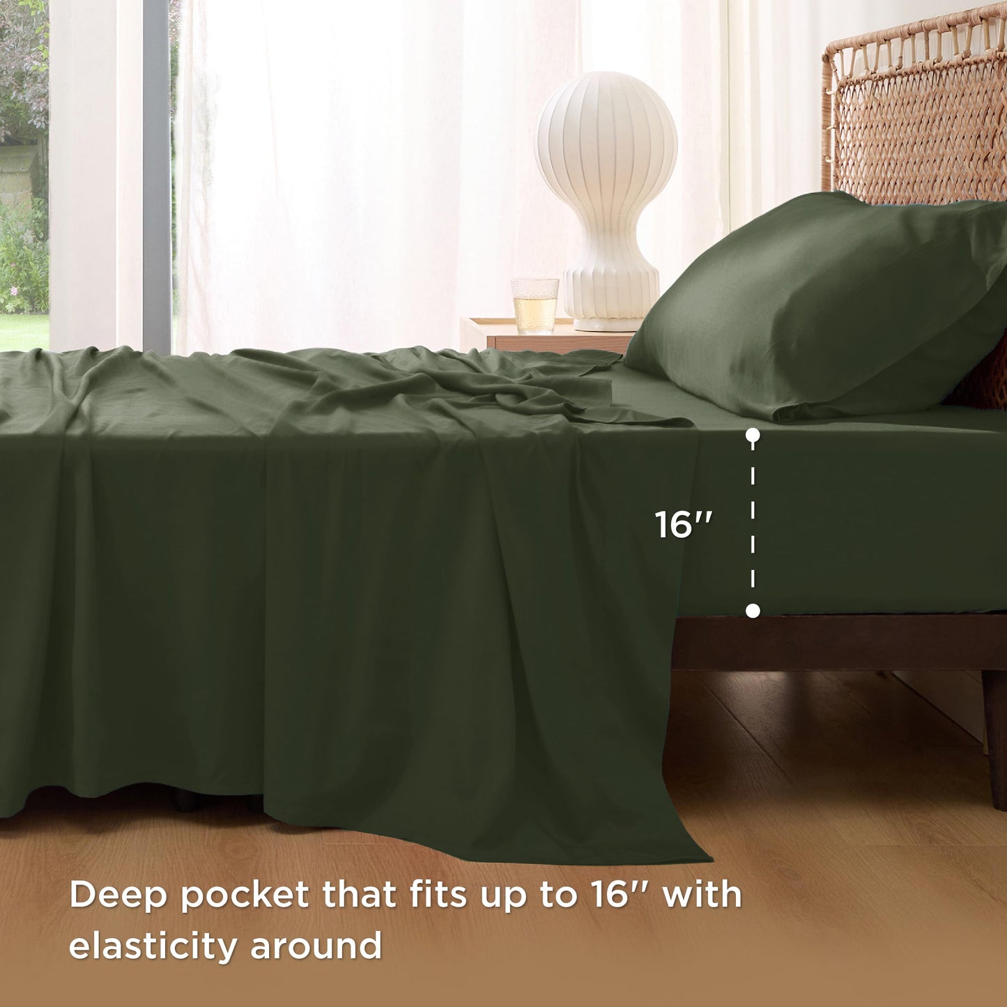 Bedsure Twin Sheets Set, Cooling Sheets Twin Size Bed Set, Rayon Derived from Bamboo, Twin Size Sheets, Breathable & Soft Bed Sheets, Hotel Luxury Silky Bedding Sheets & Pillowcases, Olive Green