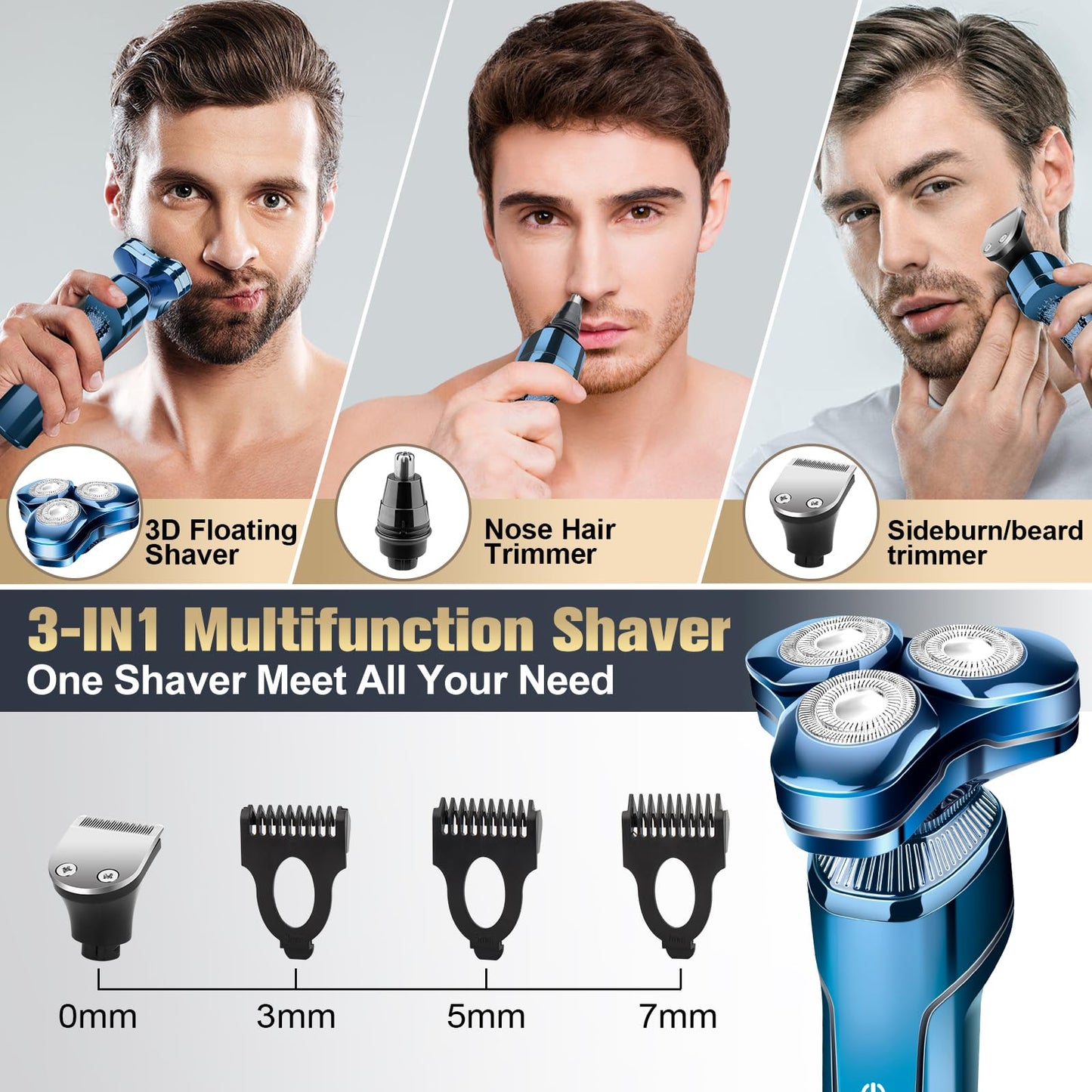 Electric Razor for Men,Upgrade Men’s Electric Shavers Rotary LED Display/Waterproof/Rechargeable, Electric Shaver for Men Cordless Floating Head Replaceable Blades,Electric Shavers for Men