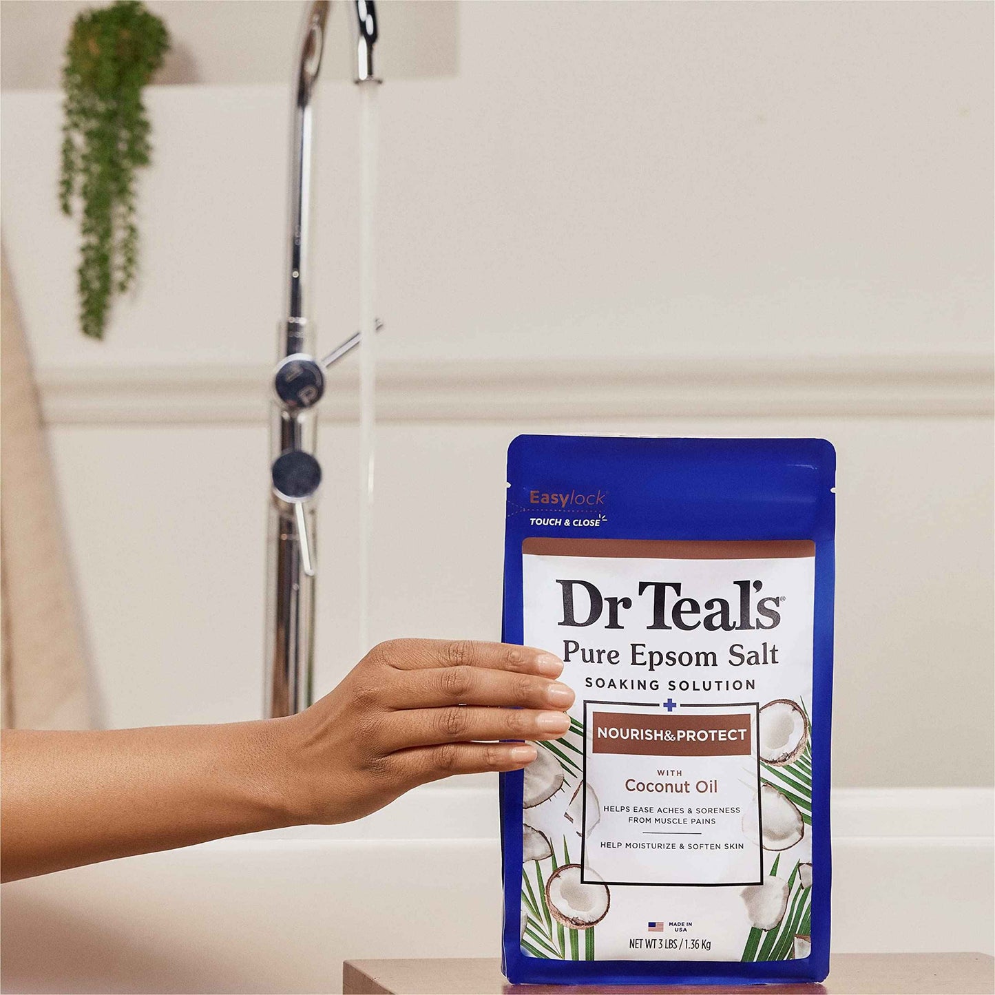 Dr Teal's Epsom Salt Magnesium Soak, Nourish & Protect with Coconut Oil, 3 lbs (Pack of 4)
