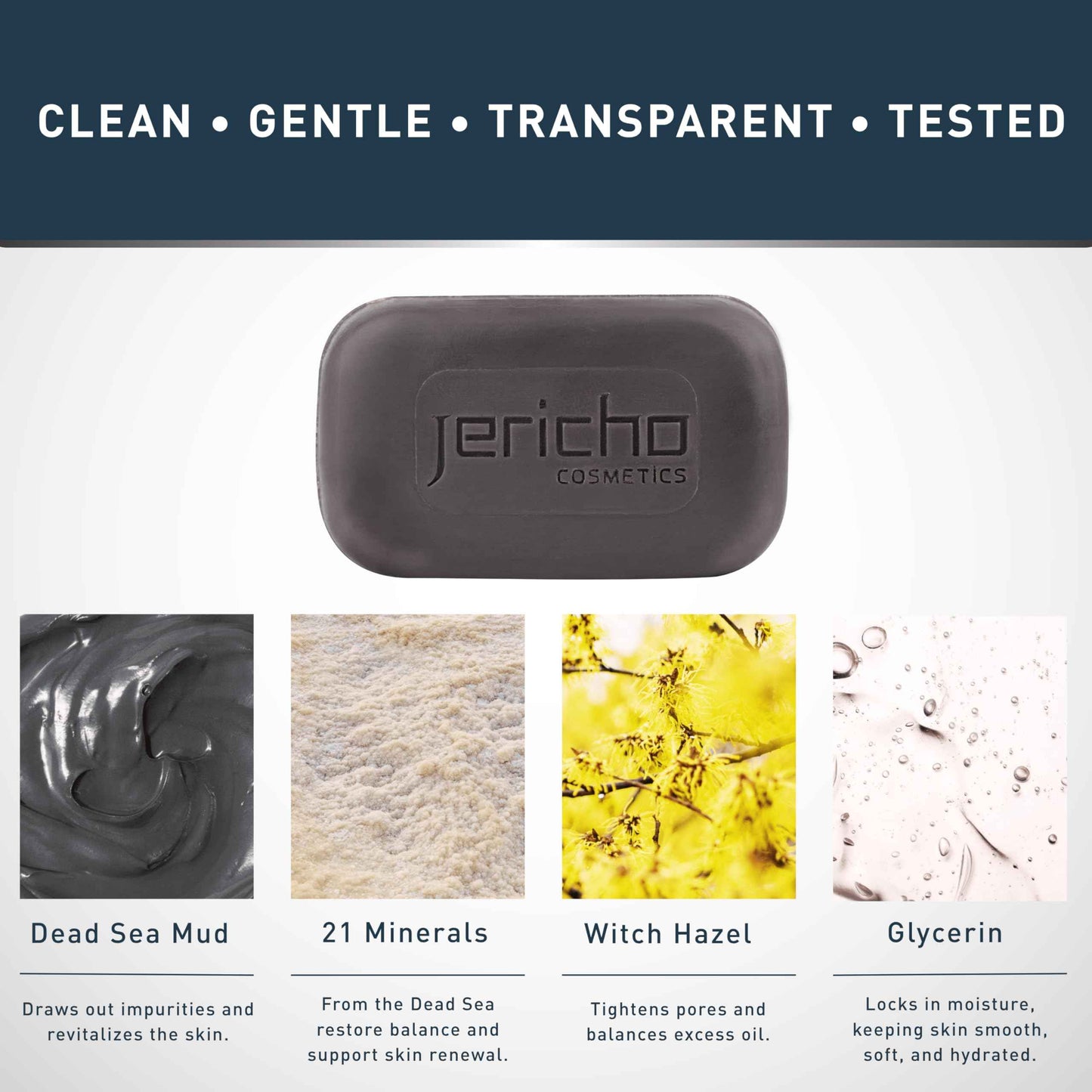 Jericho Dead Sea Mud Soap Bar, Natural Face & Body Detox with Exfoliating Dead Sea Minerals & Soothing Witch Hazel. 4.4 Oz /125g (Pack of 9)