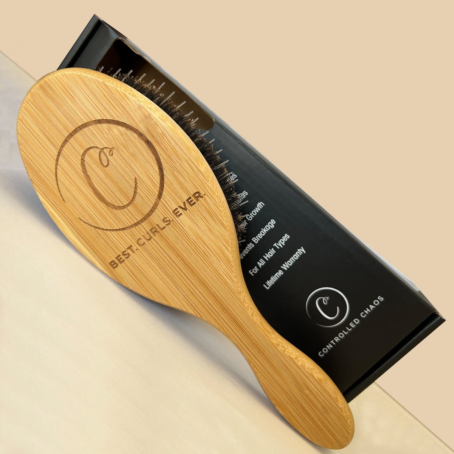 Controlled Chaos Boar Bristle Hair Brush–Wooden Bamboo Hair Brush for Women & Men, Detangling Brush for Any Hair Type-Eco Friendly Curly Hair Brush