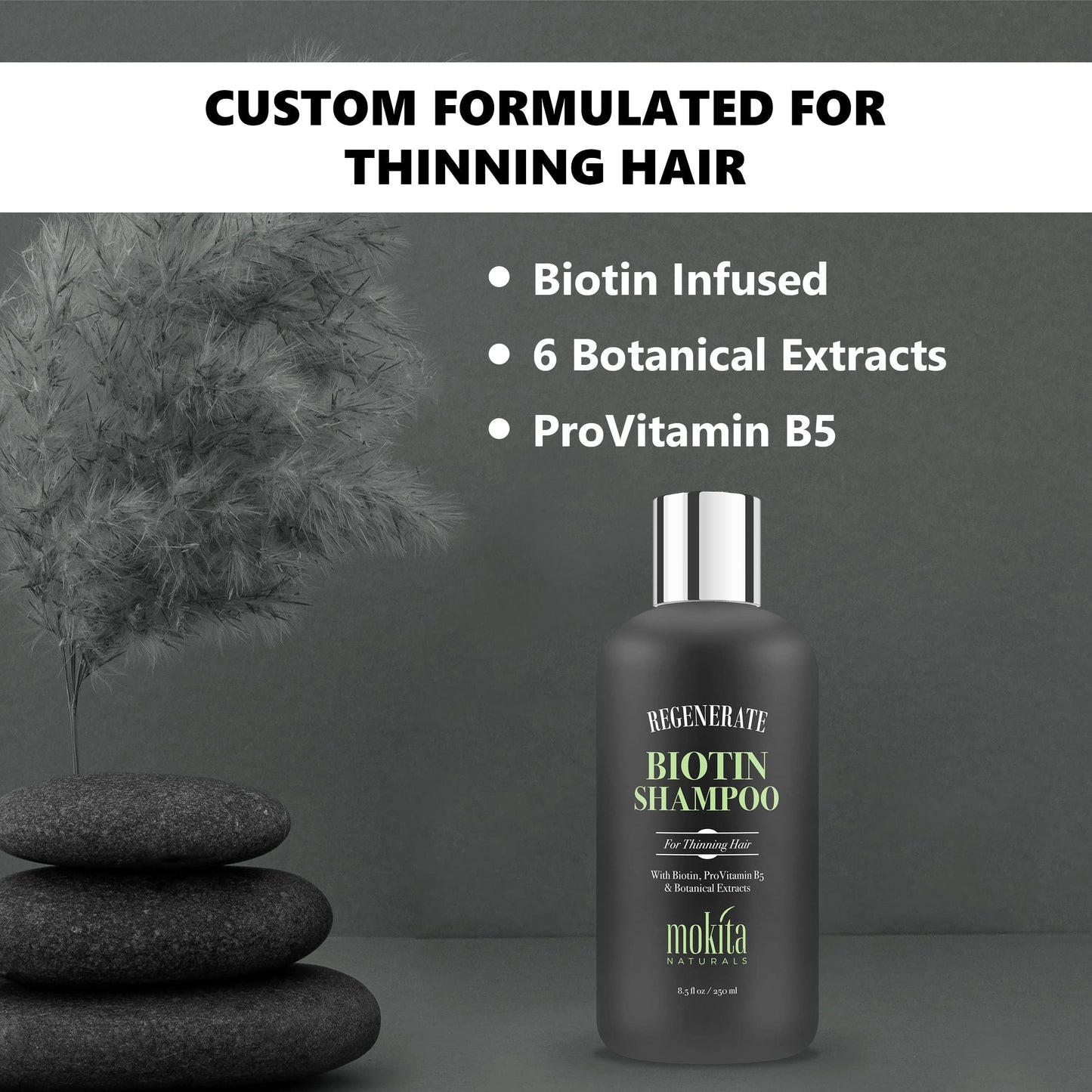 Mokita Naturals Hair Thickening Shampoo & Biotin Hair Volumizing Shampoo for Thinning Hair, Regrowth Thickening Products for Men and Women, Sulfate Free & Vegan-Friendly Mens Shampoo 8.5 Ounces